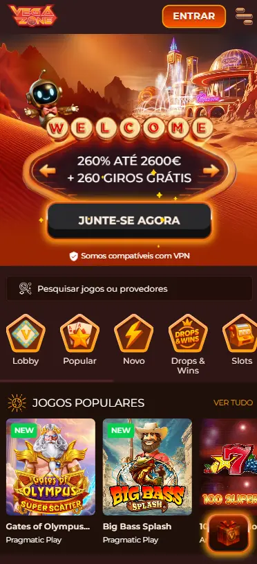 Logo Vegazone casino tema Las Vegas com Live Casino